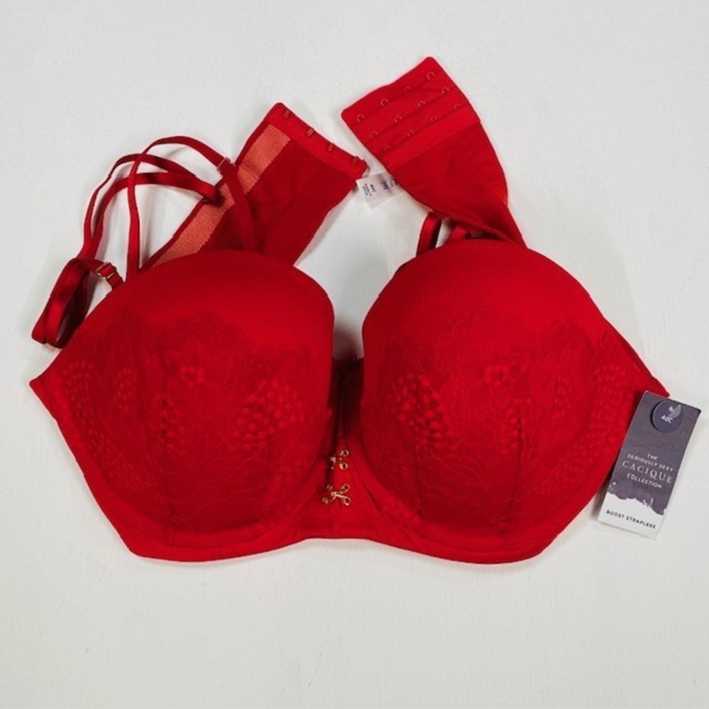 Cacique Seriously Sexy Boost Strapless Bra‎ 40C Red Lace Underwire 1126011 NWT